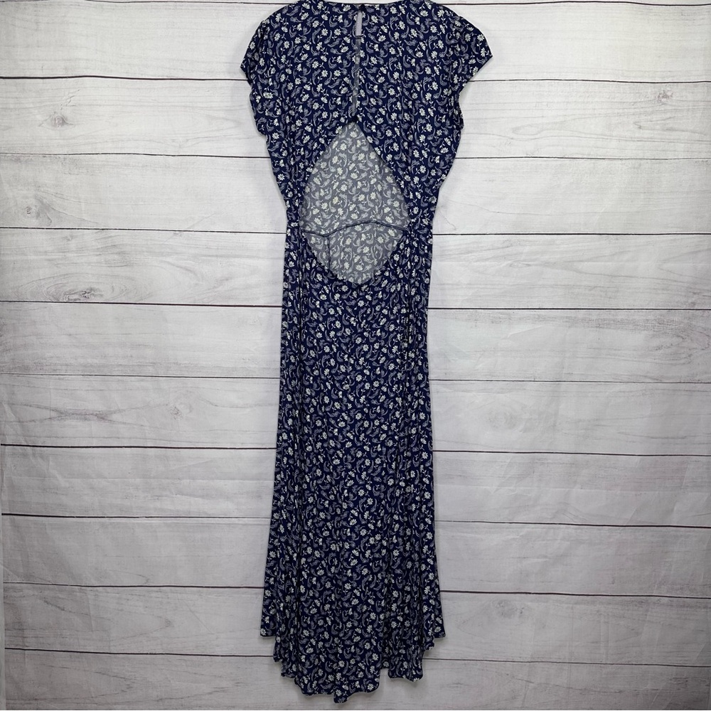 Reformation Gavin Dress Navy Blue Floral Print Midi Size 12 - Picture 3 of 10